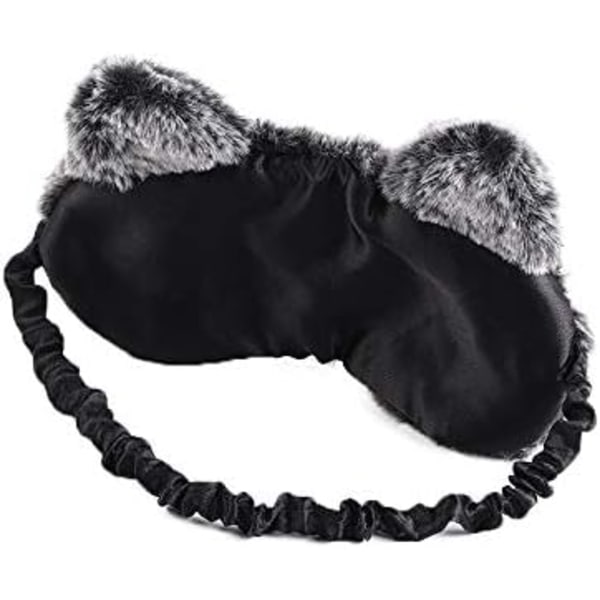 Söt Kanin Sovmask Plysch Ögonbindel Rese Sovmasker Supermjuk Rolig Ögonmask för Barn Flickor och Vuxna (Svart Grå katt