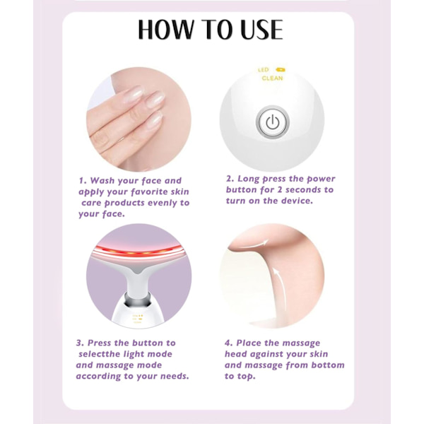 Röd Ljus Terapi för Ansikte och Hals, Röd Ljus Terapi Wand, 7 Färg Led Ansikte Hals Massager för Hudvård, Vit