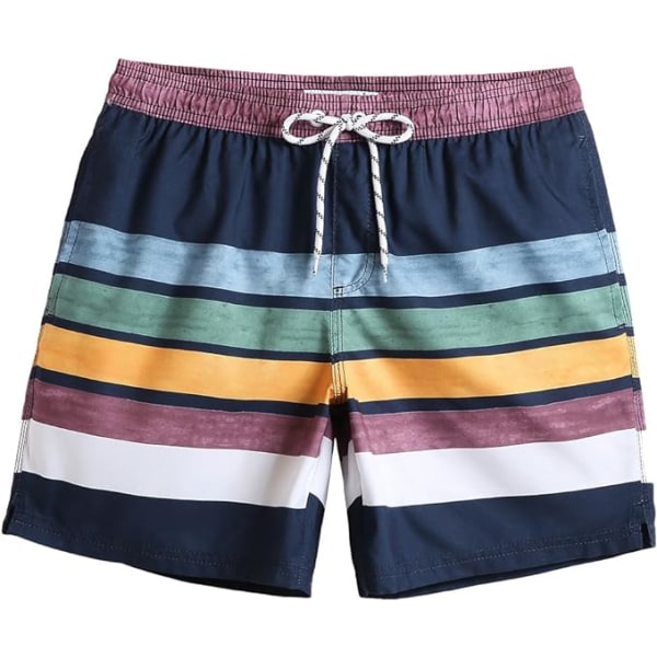 Badbyxor för män 7 tum Snabbtorkande Tryckta Shorts med Mesh Foder Baddräkter 4 Navy Blue M