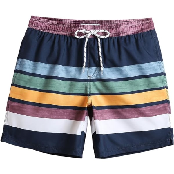 Herrebadebukser 7 Tommers Hurtigtørrende Trykte Shorts med Nettfôr Badetøy Badedrakter 4 Navy Blue XL