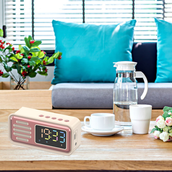 Innovativ retro Bluetooth-högtalare, bärbar, trådlös bordslarm med LED-färgskärm Beige