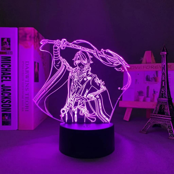 LED-lys Genshin Impact Kamisato Ayato Anime 3D Illusions nattlampe Hjemmerom dekor Akryl LED-lys Julegave lamper (16 farger med fjernkontroll)