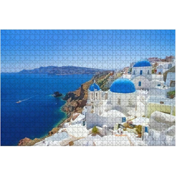 1000-bitars Vit Arkitektur av Oia byn på Santorini Island Grekland Stora Pussel för Vuxna Pedagogisk Leksak för Barn Kreativa Spel