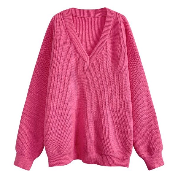 Hösttröjor för kvinnor Vinter V-ringad Ribbstickad Långärmad Pullover Fashion Tops