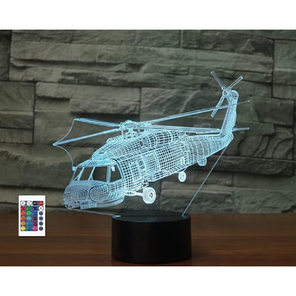 3D Helikopter Fjernbetjening 16 Farve Natlys Illusion Akryl LED Bord Natlampe Børneværelse Skrivebords Dekoration Fødselsdagsgaver Legetøj til Børn