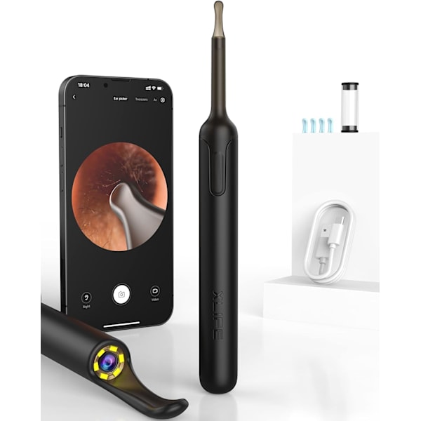 Ørevoksfjernelsesværktøj Ørekamera - XLife 1080P HD Otoskop med 6 LED-lys, synlig ørerenser med 4 udskiftelige ørepropper til rengøring af ørevoks