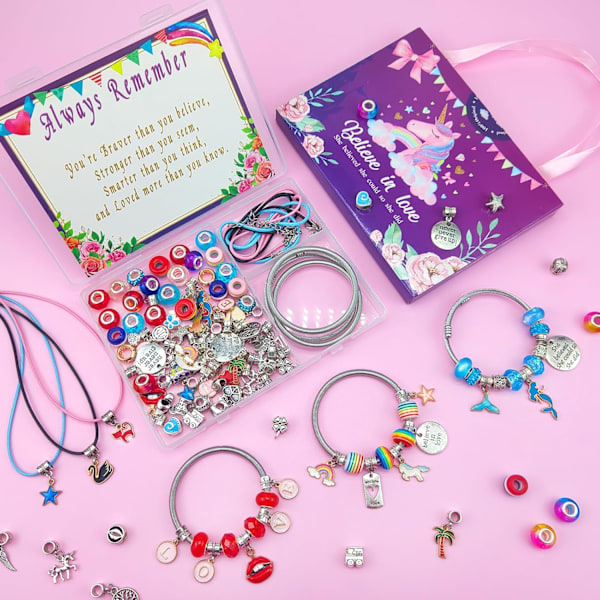 Charm armbandssats, smyckestillverkningstillbehör pärlor, enhörning/sjöjungfru hantverk presentset för flickor tonåringar i åldern 5-12