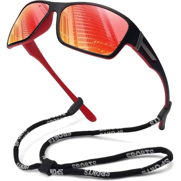 Polariserede sportsolbriller til mænd og kvinder - Ubrudbar stel til cykling, fiskeri og kørsel Black Frame red