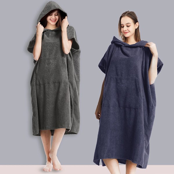 Changing Robe Microfiber Kortärmad Surf Poncho med Huva Snabbtorkande Badrock med Stor Ficka Män Kvinnor Oversize Handduk