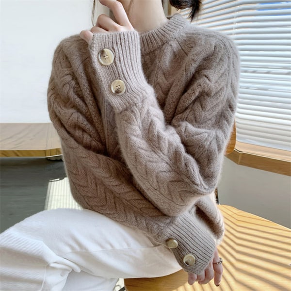 Naisten neulepusero talvinen paksu kaapeli pitkähihainen casual villapaita