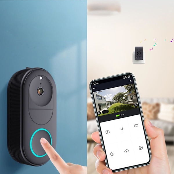 Trådlös videodörrklocka smart med nattsyn, intelligent visuell rörelsedetektering dörrklocka, enkel att installera hem intercom dörr dörrklocka