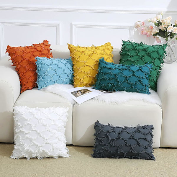 Wekity Teal koristetyynynpäälliset 12 x 20 tuumaa 2 kappaleen pakkaus Boho-tyynynpäälliset sohvalle ja sohvalle, 100 % puuvillaa