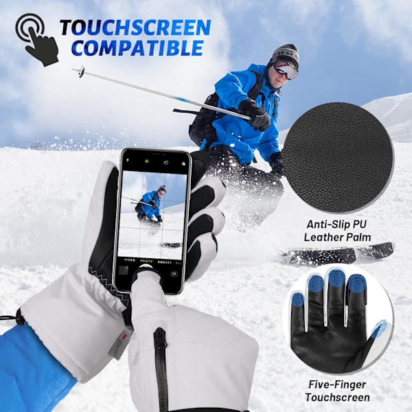 Unisex Vattentäta Touchscreen Skidhandskar för Män Kvinnor, 3M Thinsulate Vinter Snöhandskar med Fick, M