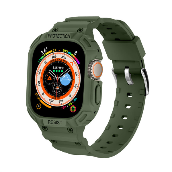 For Apple Watch Ultra 49mm Band med etui, støtsikker myk flytende silikon sportsklokkebånd håndleddsstropp med beskyttende støtfangerdeksel