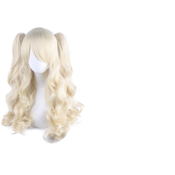 Lolita Langt Krøllet Clip på Hestehale Cosplay Parykk, Dobbel Hestehale Tiger Clip Lang Krøllet Parykk (Lyseblond)