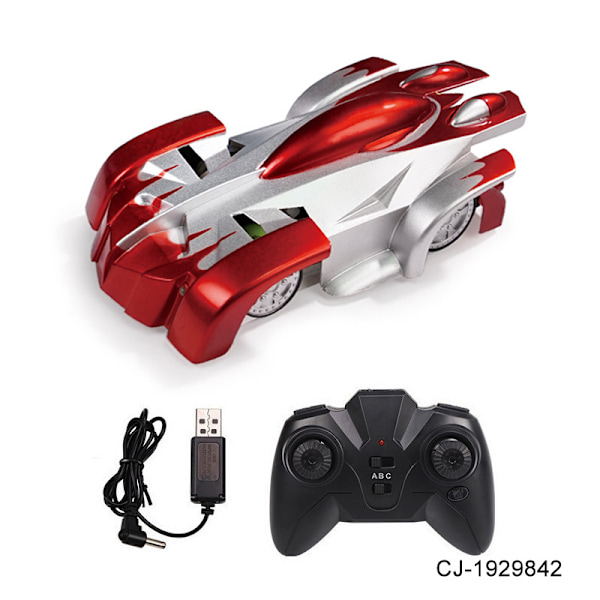 Seinäkiipeilykaukosäädöllä varustettu auto Kaksoistila 360° kiertävä RC-temppuauton valoilla Latautuva lelu pojille ja tytöille Lapselle lahjaksi Red