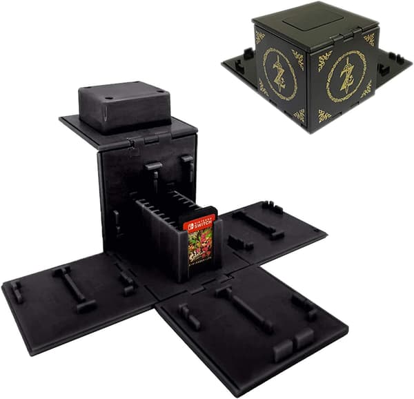 Vikbart spelkortsfodral för Nintendo Switch-spelkort, med 16 kortplatser (Zelda Black A)