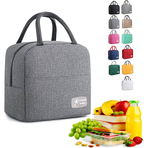 Isoleret frokostpose til kvinder og mænd, genanvendelige frokostbokse, vandtæt tote taske til arbejde, kontor, picnic, udendørs (Lysegrå) Light Grey