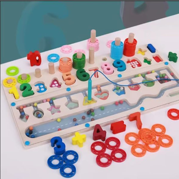3 i 1 Magnetisk Farge- og Talllabyrint for Barn, Treleker i Montessori-stil - Tre-tallpuslespill for Småbarn, Tellende Leke, Farge- og Formsortering