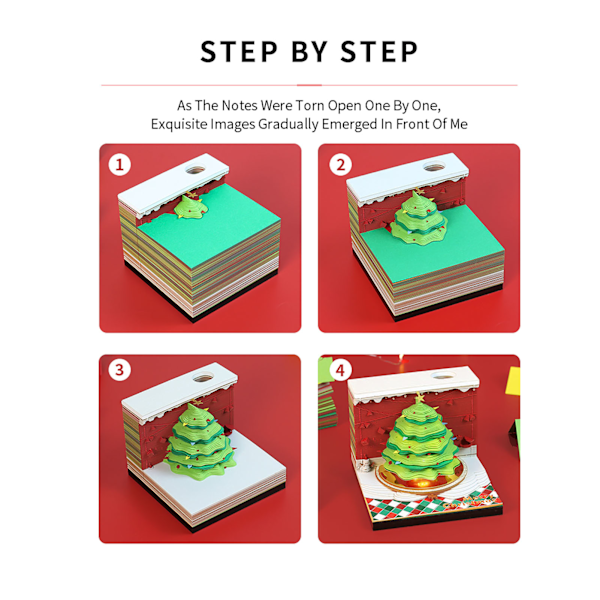 Julgran 3D Memo Block Innovativ Pappersnideri Konst 3D Sticky Notes Snideri Konst Anteckningsblock