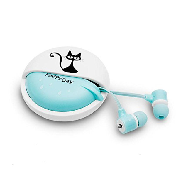 Stereo 3,5 mm in-ear kattöron hörlurar med mikrofon med hörlursförvaringsfodral för smartphone MP3 iPod PC musik