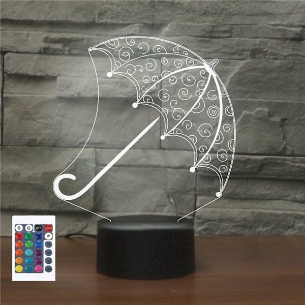 3D Blomst Paraply Fjernkontroll 16 Farger Nattelykter Illusions Akryl LED Bord Nattbord Lampe Barn Soverom Skrivebord Dekor Bursdagsgaver Leke