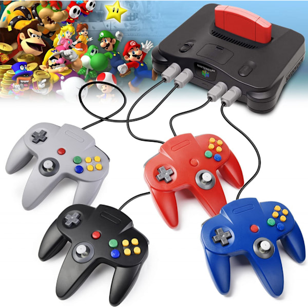 N64-ohjain, klassinen retro-langallinen N64 64-bittinen peliohjain joystick Ultra 64 -pelikonsolille N64-järjestelmä GC-liitäntä (kulta)