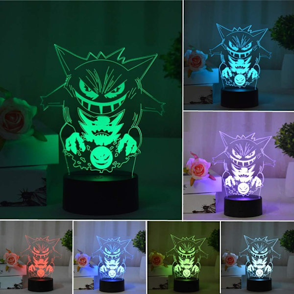 Anime Geng 3D LED nattlampe med USB-tilkobling, 7 farger berørings-/fjernkontroll, 16 farger romdekor, lampe for barn, jule- og bursdagsgaver til gutter og jenter