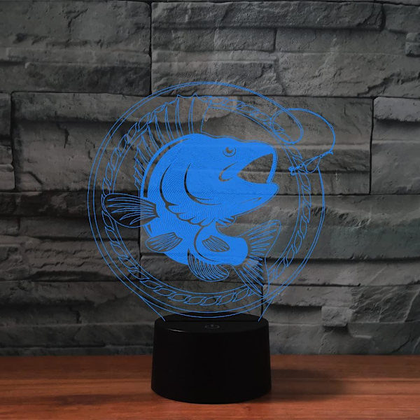 3D Go Fishing Fjernkontroll 16 Farger Nattelysbilder Illusionsakryl LED Bord Nattbord Lampe Barn Soverom Skrivebord Dekor Bursdagsgaver Leke for Barn
