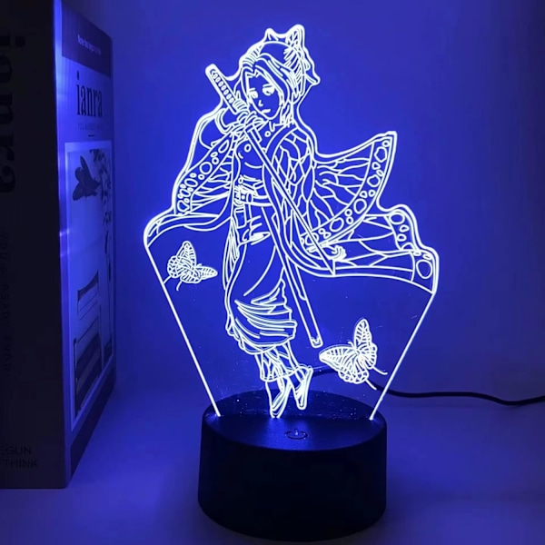 3D Illusions nattlys Anime Kochou Shinobu Lampe Led Akryl Panel Lys for soverom dekor (16 farger med fjernkontroll)