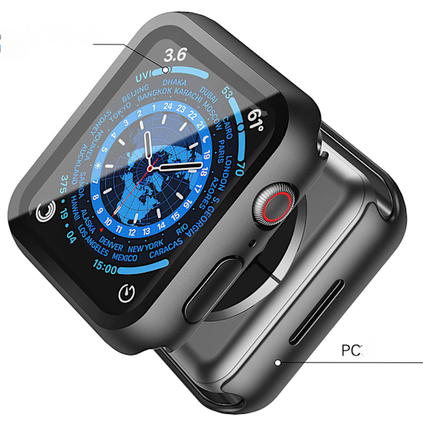2 st vattentäta fodral kompatibla med Apple Watch 45mm Series 8 med härdat glasskyddsskydd Hård PC-stötfångarfodral