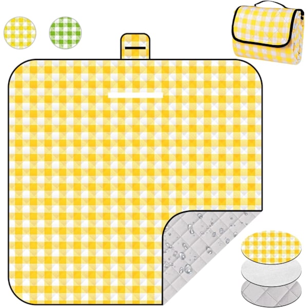78.7’’* 78.7’’ Extra Stor Vattentät Picknickfilt, Tre-Lagers Tjock Vikbar Utomhusfilt, Allt-i-ett Portabel, Lämplig för yellow
