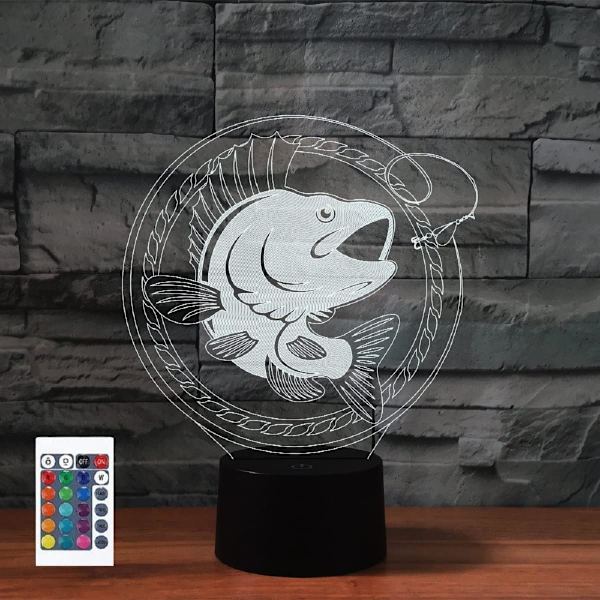 3D Go Fishing Fjernkontroll 16 Farger Nattelysbilder Illusionsakryl LED Bord Nattbord Lampe Barn Soverom Skrivebord Dekor Bursdagsgaver Leke for Barn