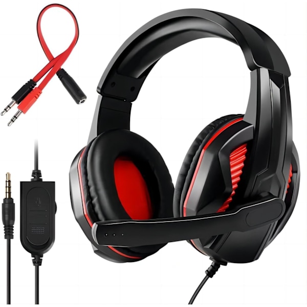 3,5 mm port kablet gaming headset med mikrofonvolumenkontrol, stereo basstøjreduktion til PS4 New Xbox One PSP PC bærbar computer tablet mobiltelefoner, sort og rød