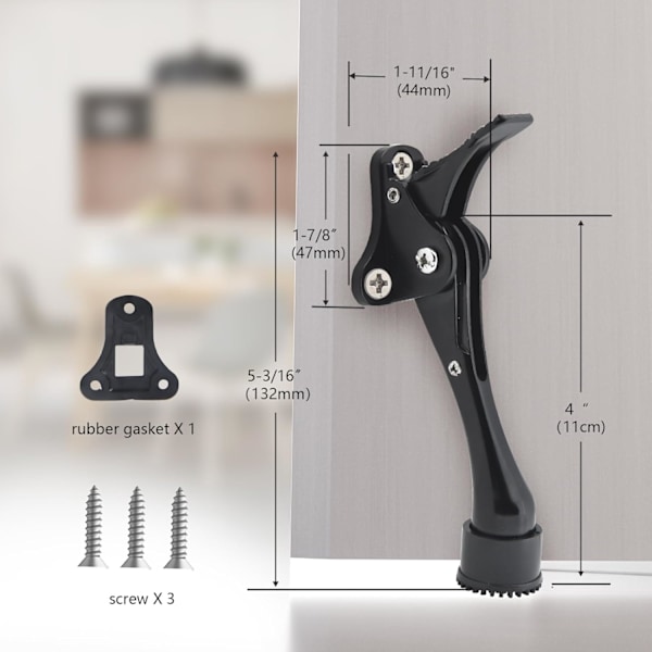 4 tommer kickdown dørstoppere sort, heavy duty dørstop med et tryk og gummipude til bunden af døren, zink, 2 pakke Black*2