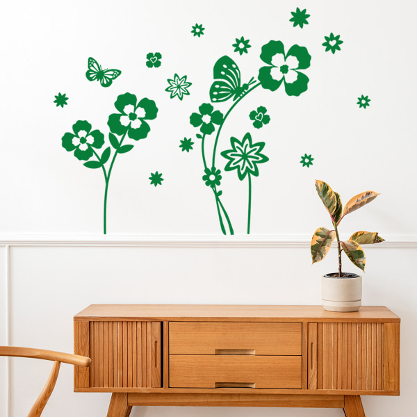 Grön växt väggdekor blomma fjäril väggdekor DIY väggmålning konst dekoration för vardagsrum sovrum kök.
