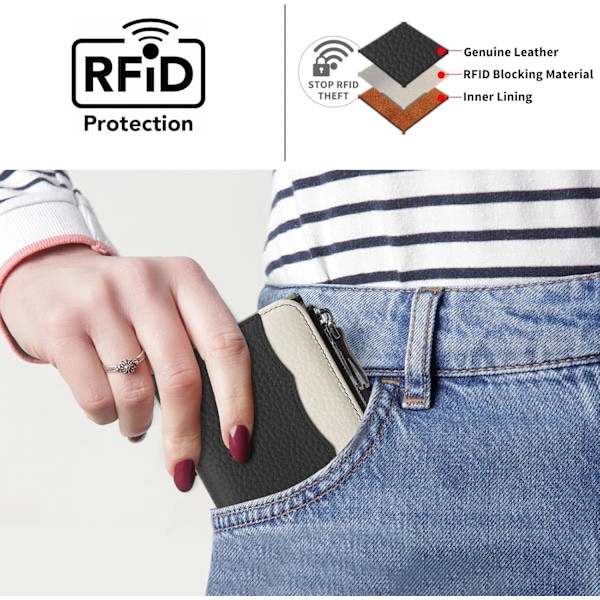 Liten Damplånbok Bifold Slim RFID-skydd Kreditkortshållare med Dragkedja Myntficka Läder black