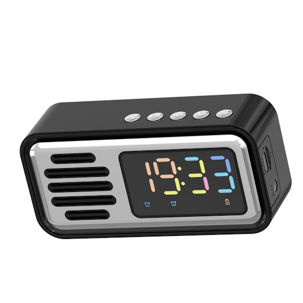 Innovativ retro Bluetooth-högtalare, bärbar, trådlös bordslarm med LED-färgskärm Black Silver