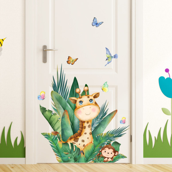 Tecknad gröna växtdjur väggdekaler, avtagbar vinyl tapetdekal, DIY konst väggmålningar för barn sovrum plantskola heminredning