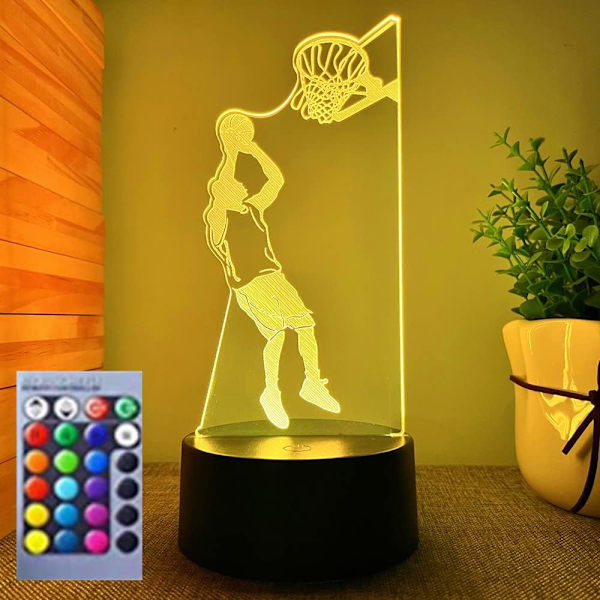 3D Basketboll Nattlampa LED-lampa Illusion 16 Färgväxlande Bordsskiva Dekorationslampor Födelsedagspresent Akrylbas USB-kabel Leksak