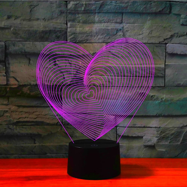 3D Kærlighedshjerte Natlys Lampe Illusion Natlys 7 Farveskiftende Berøringskontakt Bordskrive Dekorationslamper Gave Akryl Flad ABS Base