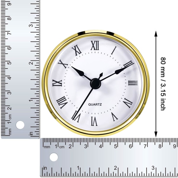 Round Clock Insert 3-1/8 tum (80 mm) Quartz Movement Romerska siffror Guld Trim (Gold Trim)
