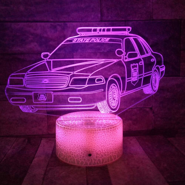 3D Politibil Natlampe LED Berøringskontakt Dekoration Bord Skrivebord Optisk Illusion Lamper 7 Farve Skiftende Lys LED Bordlampe Julegave Hjem Kærlighed Fødselsdag Barn