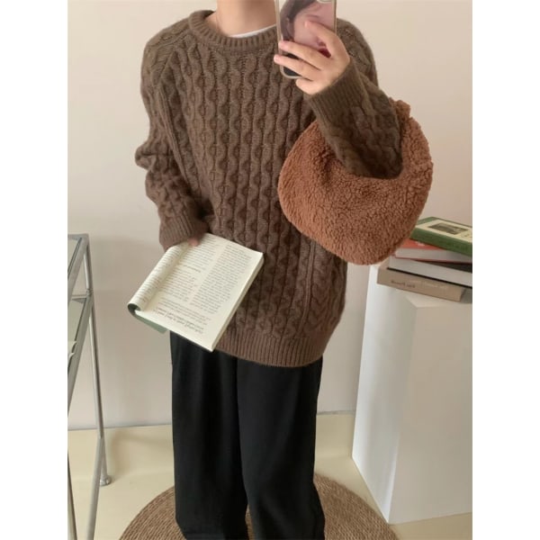 Dam tröjor Slouchy långärmad stickad pullover jumper