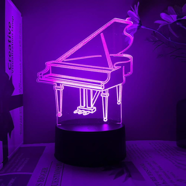 3D Pianonattlampe med Illusionslys, 16 Fargeendringer, Bord- og Skrivebordsdekorasjon, Akryl Flat ABS-base, USB-kabel, Bursdagsgave, Leke