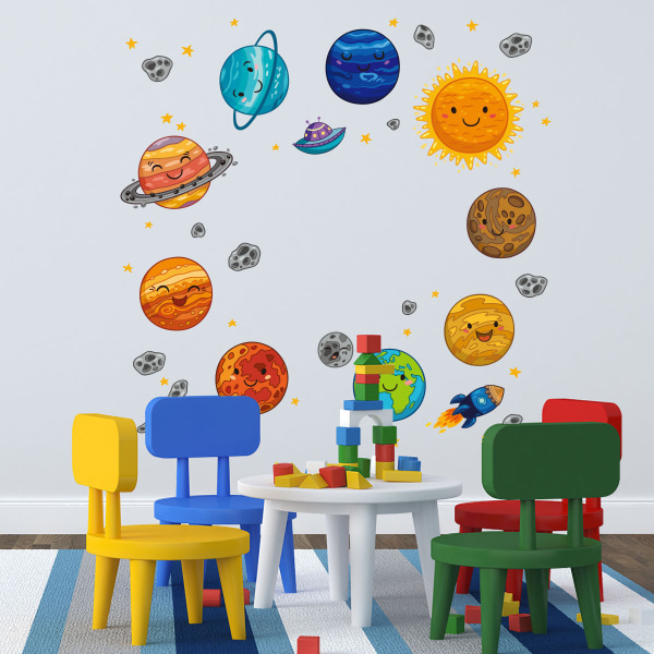Stjärnhimmel Väggdekor Tecknad Söt Planet Väggdekor DIY Avtagbar Väggdekor för Barn Sovrum Pojkar Rum Barnkammare Vardagsrum Väggdekor