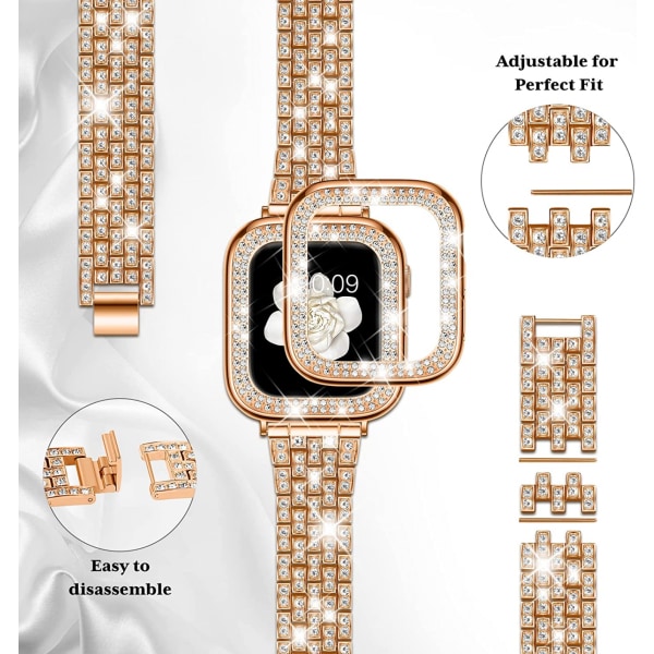 AVEKI Kompatibelt Apple Watch-armbånd med etui Serie iwatch6/5/4/3/2/1, Bling Fuld Diamant Rhinestone Kvinder Pige Smykker Dressy Crystal Udskiftning Annonce