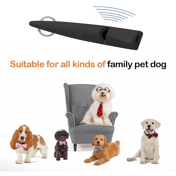2 stk. Hunde Fløjte til at Stoppe Gøende Nabohunde, Lydløse Fløjter Nemme at Bære, Professionelt Hunde Træningsværktøj med Sort Lanyard (Sort)