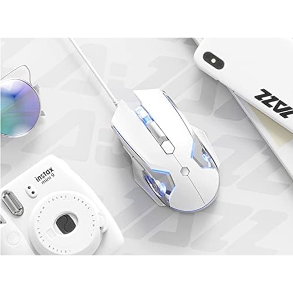 AJ120 Trådbunden Spelmus, Ergonomisk LED-Bakgrundsbelyst USB-Spelmus Dator Bärbar PC, för Windows Mac Linux OS, Vit