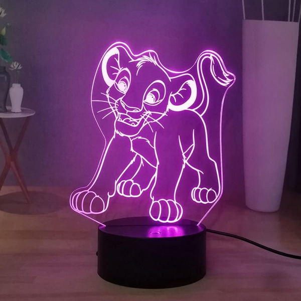 Lejon 3D nattlampa, Simba barn LED nattlampa för sovrum, touch & fjärrkontroll, USB-driven, flerfärgad födelsedag semesterdekoration belysning